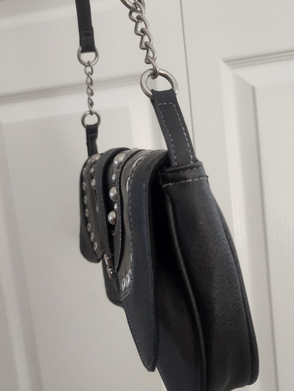 PLAYBOY Y2K Black Shoulder Grunge Bag w/ Silver Tone Grommets And Studs - Picture 6 of 11